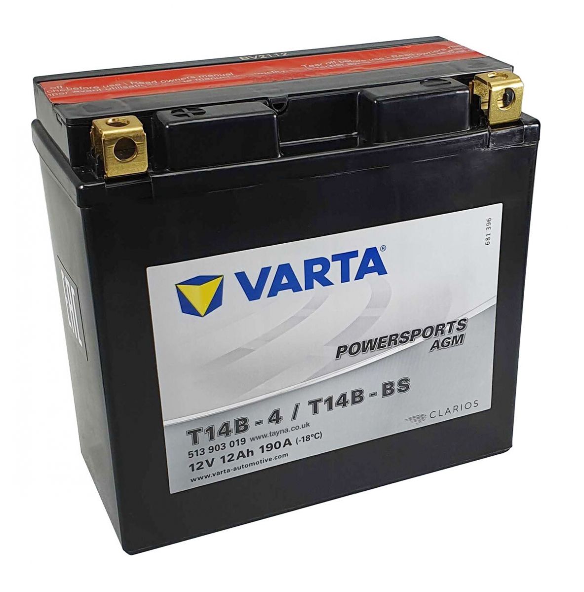 YT14B-BS Varta Powersports AGM Motorcycle Battery 512 903 013 12V 12Ah (513  903 019) T14B-BS